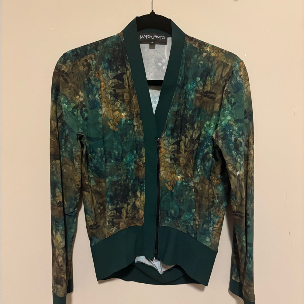 Elegant Green Floral Bomber Jacket